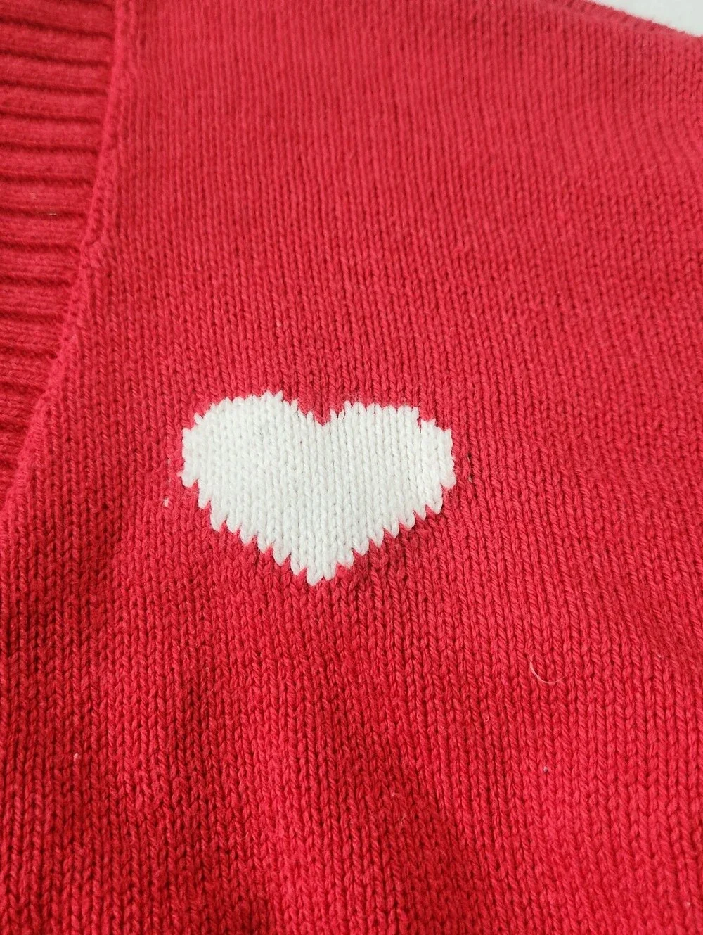 Old Navy Red Cropped Short V-Neck Cardigan with White Heart